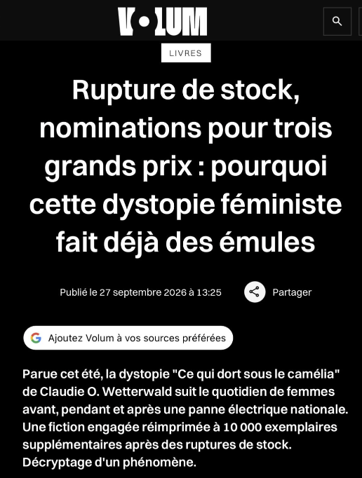 Rupture de stock "Ce qui dort sous le camélia" de Claudie O. Wetterwald en collaboration avec Volume 
