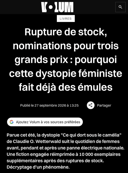Post instagram collaboration avec Volume, sur le roman " Ce qui dort sous le Camélia" écrit par Claudie O.Wetterwald