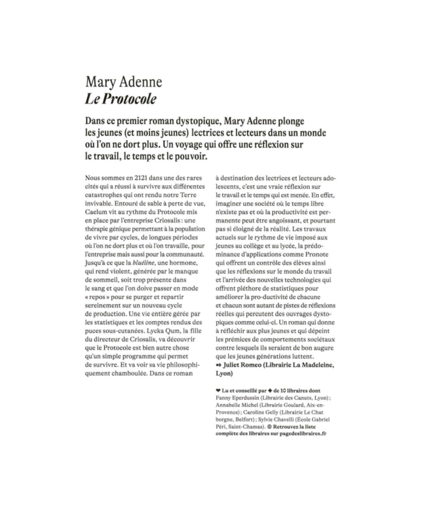Page des librairies